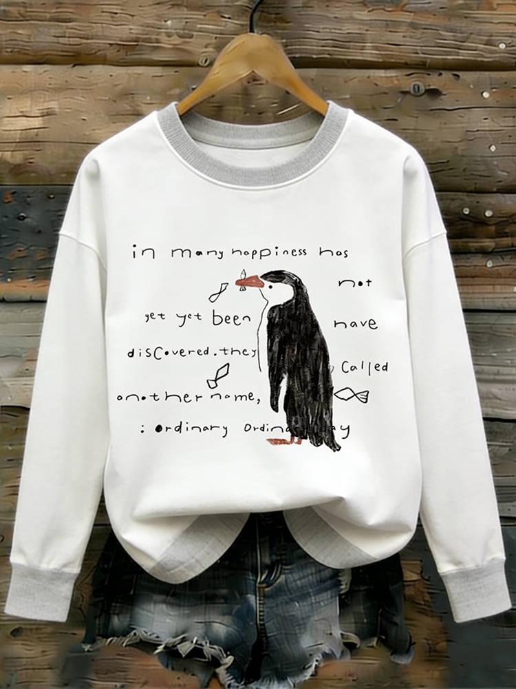 Comstylish Nihilist Penguin Slogan Round-neck Long-sleeve T-shirt
