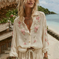 Women's Vintage Embroidery Floral Art Casual Long Sleeve Shirt elevenforest