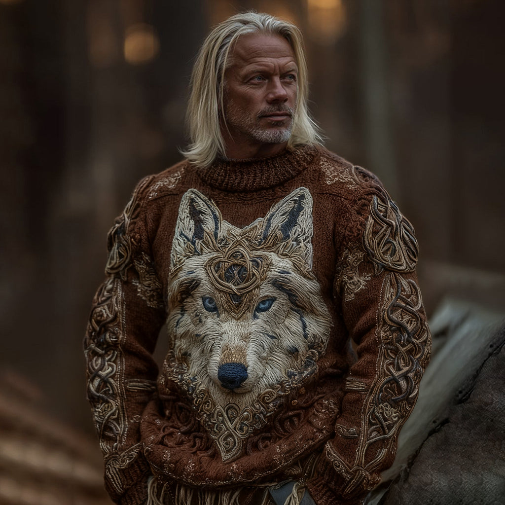 Men's Viking Wolf Knit Pullover Sweater elevenforest