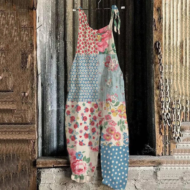 Retro Contrast Floral Bohemian Loose Casual Jumpsuit elevenforest