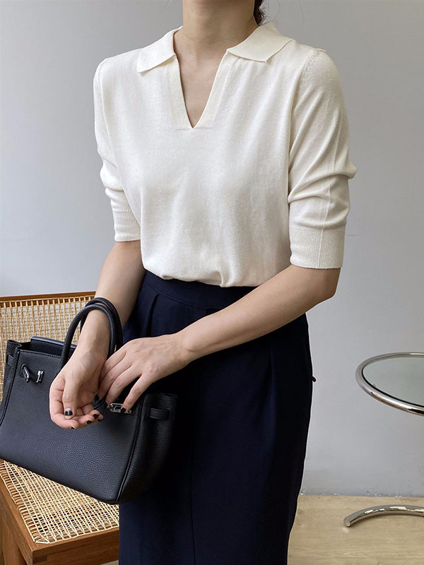 7 Colors Urban Color Half Sleeves Knitting Shirt Top