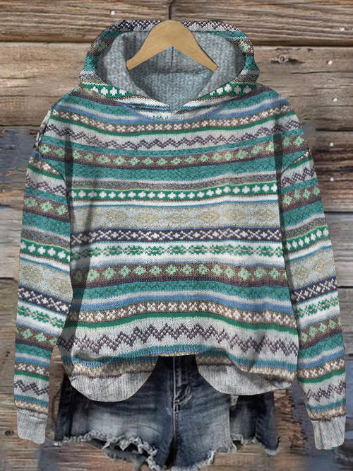 Vintage Fairman Island Pattern Contrast Jacquard Hooded Sweater elevenforest