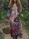 Stars & Birds Vintage Pattern Women's Flowy Maxi Dress elevenforest