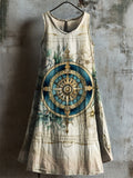 Vintage Navigation Floral Art Linen Dress elevenforest