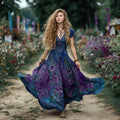 Women's Vintage Floral Embroidery Linen Short Sleeve Dress elevenforest