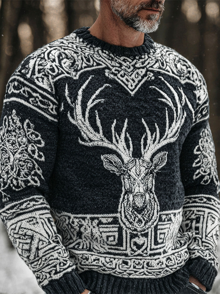 Comstylish Viking Celtic Knot & Christmas Moose Men's Icelandic Sweater