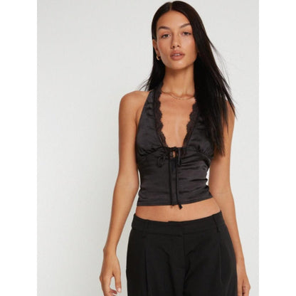 Kay Lace Trim Halter Satin Top