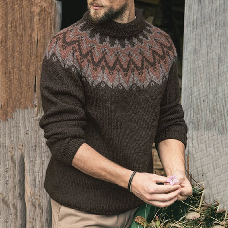 Men's Vintage Tourist Island Knit Jacquard Crew Neck Sweater elevenforest