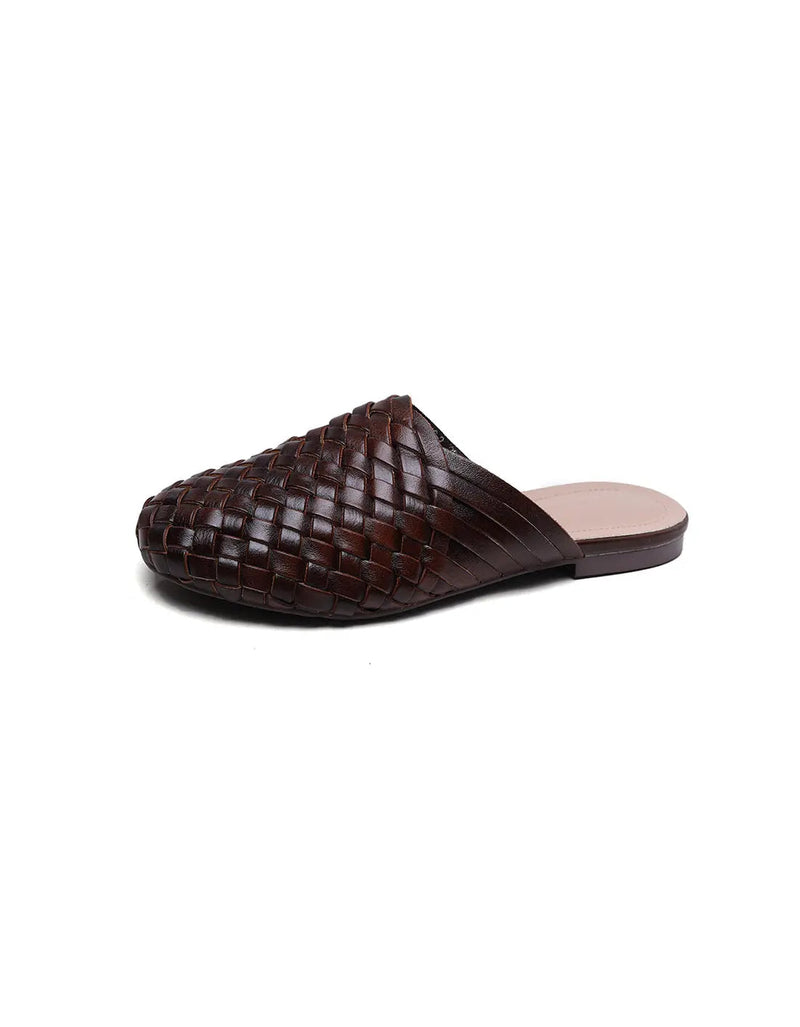 Woven Leather Round Head Slippers