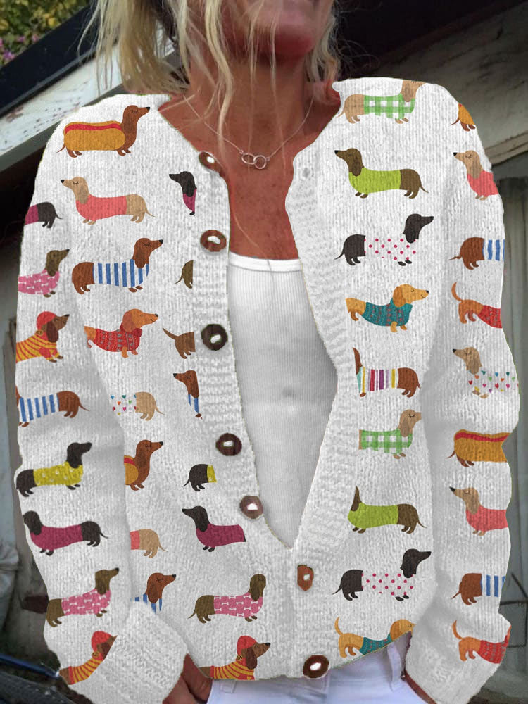 Comstylish Colorful Dachshund Pattern Cozy Knit Sweater