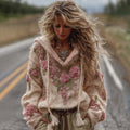 Women's Classic Rose Embroidery Art Cozy Knit Hooded Sweater elevenforest