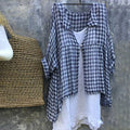 Vintage Plaid Cotton Linen Casual V Neck Shirt elevenforest