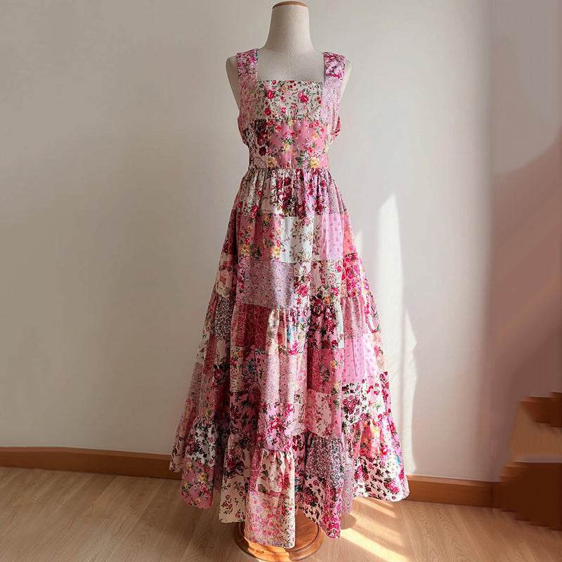 Women's Vintage Floral Patch Sleeveless Dress elevenforest