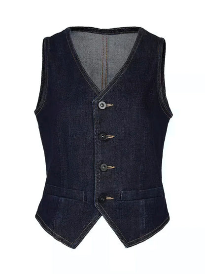 Denim Vest With Back Belt
