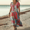 Women's Bohemian Ethnic Collage Art Casual Cotton And Linen Dress elevenforest