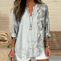 Comstylish Vintage Floral Art Printed V Neck Casual Shirt