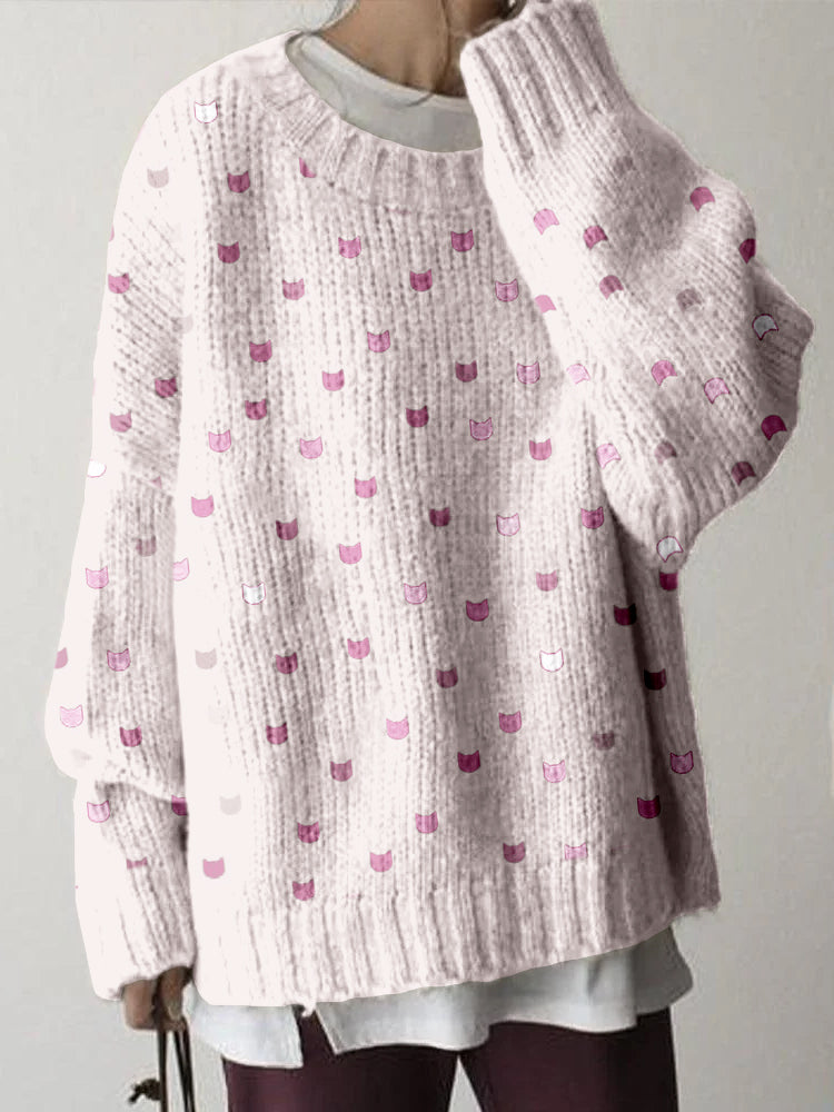 Cute Cats Graphic Crew Neck Cozy Sweater elevenforest