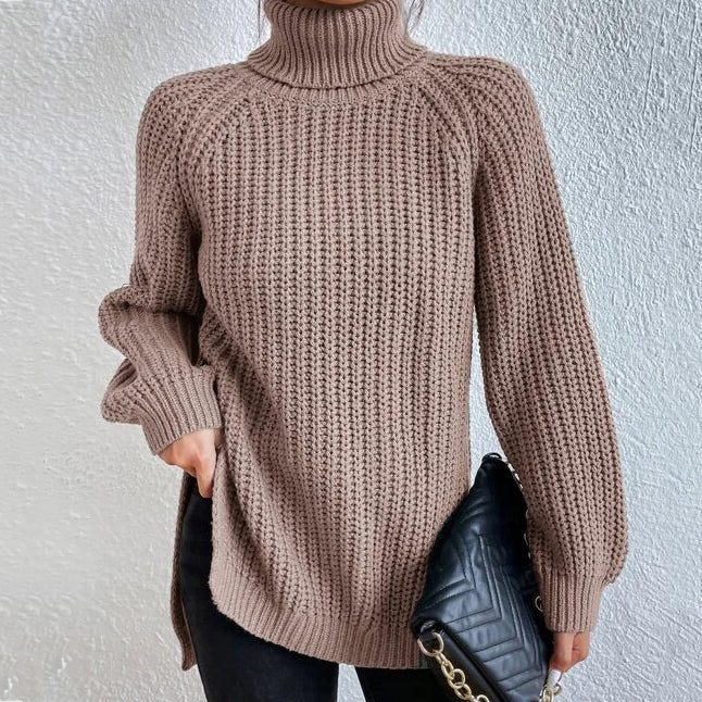 Retro Mid Length Raglan Sleeves High Lapel Split Sweater elevenforest