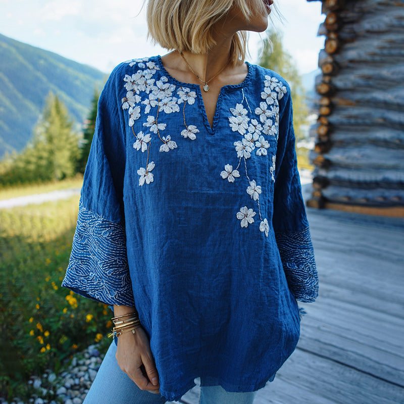 Women's Japanese Style Cherry Blossoms Wave Pattern Cozy Shirt elevenforest