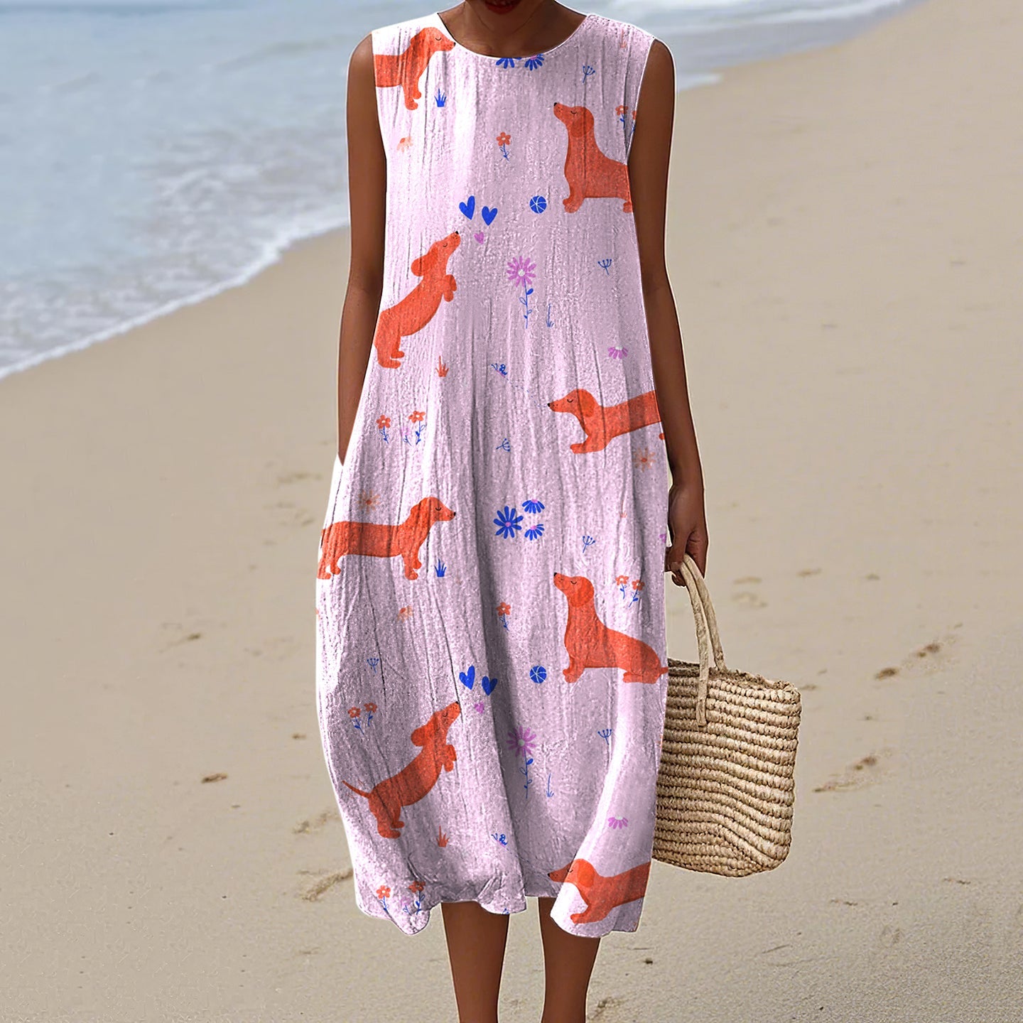 Women's Cute Dachshund Flowers Art Print Dress elevenforest
