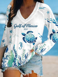 Comstylish Women's Gulf Of Mexico Printed V-neck T-shirt
