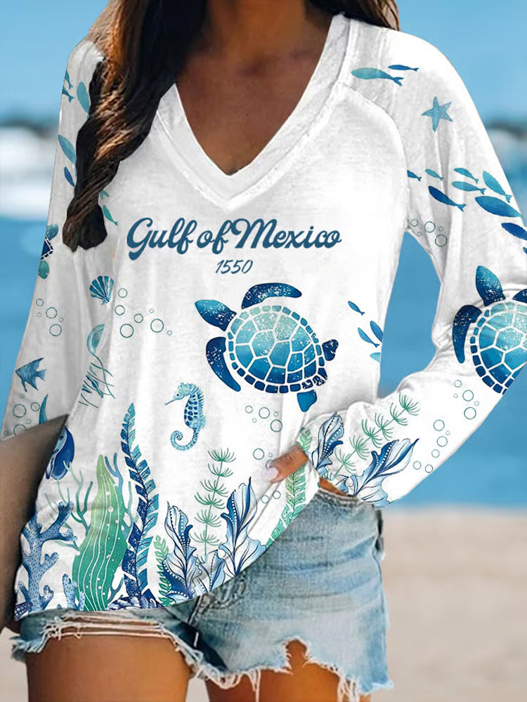 Comstylish Women's Gulf Of Mexico Printed V-neck T-shirt