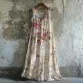 Vintage Oil Painting Rose Women's Linen Vest Dress elevenforest