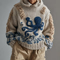 Men's Japanese Octopus Art Knit Hooded Sweater elevenforest