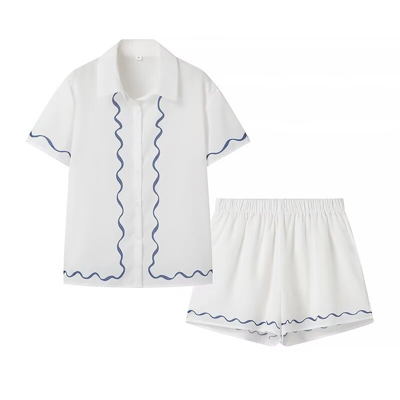 Summer Collared Short Cardigan Shirt Two Piece Suit – and Comfortable