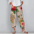 Vintage Floral Art Pattern Cropped Casual Pants elevenforest