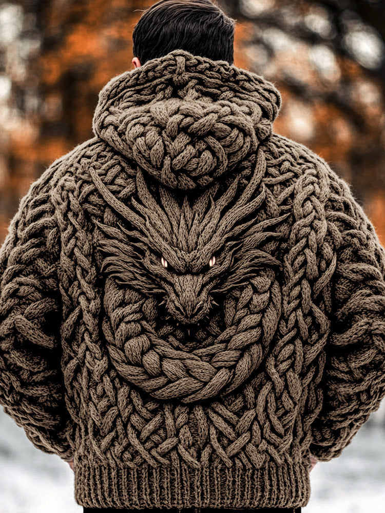 Men's Viking Dragon Style Celtic Thick Zip Hooded Sweater elevenforest