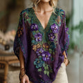 Women's Pansy Hand Embroidered Sequined Short Sleeve T-shirt elevenforest