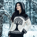 Women's Viking Tree Of Life Contrast Jacquard Cozy Knit Hooded Sweater elevenforest