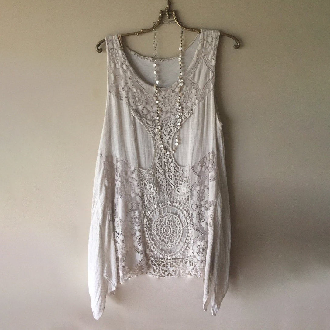 Vintage Lace Art Women's Linen Tank Top elevenforest