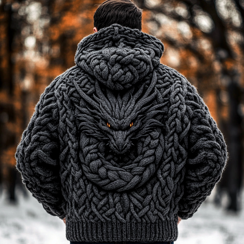 Men's Viking Dragon Style Celtic Thick Zip Hooded Sweater elevenforest
