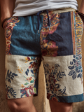 Western Bohemian Style Plant And Flower Pattern Retro Cotton And Linen Loose Men's Shorts elevenforest