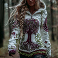 Women's Vintage Viking Celtic Knot Tree Of Life Art Knit Zip-up Hooded Sweater elevenforest