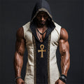 Men's Ankh Ancient Egyptian Embroidered Hooded Linen Tank elevenforest