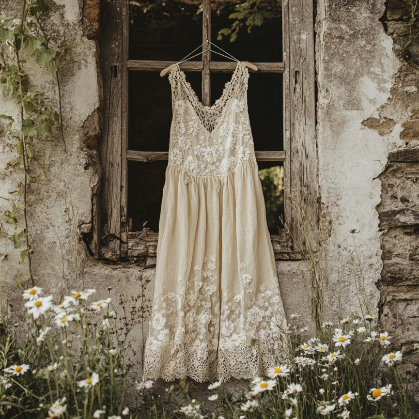 Vintage Floral Lace Art Linen Tank Dress elevenforest