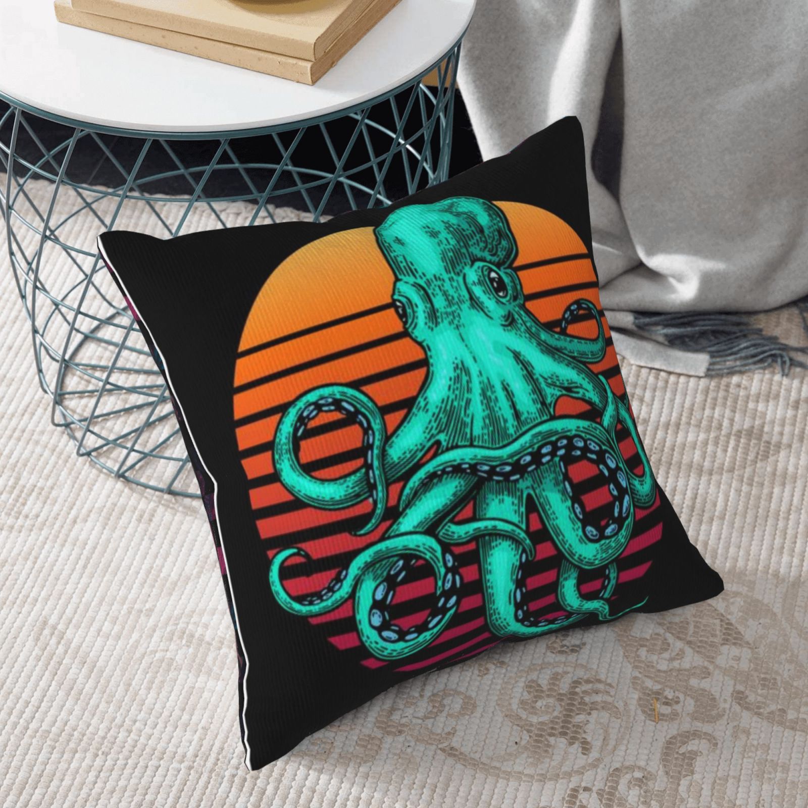 Vintage Sunset Octopus Pattern Home Pillow elevenforest