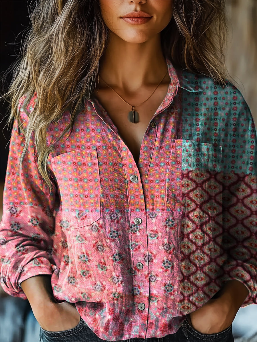Women's Vintage Ethnic Floral Art Print Casual Long Sleeve Comfortable