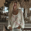 Women's Vintage Floral Embroidery Art Comfy Linen Long Sleeve Shirts elevenforest