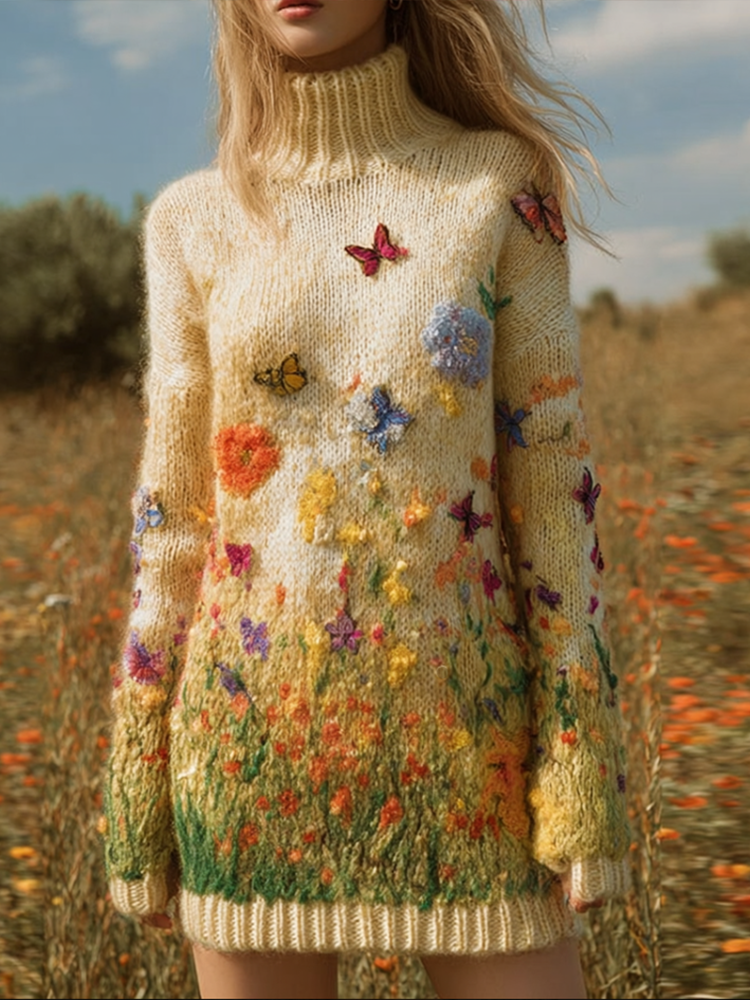 Secret Garden Retro High Neck Knit Sweater Dress elevenforest