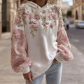 Women's Retro Pink Floral Casual Hoodie elevenforest
