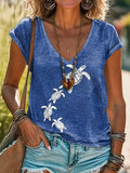 Turtle Art Print 100% Cotton V-Neck T-Shirt