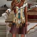 Retro Feather Casual Print Midi Dress elevenforest