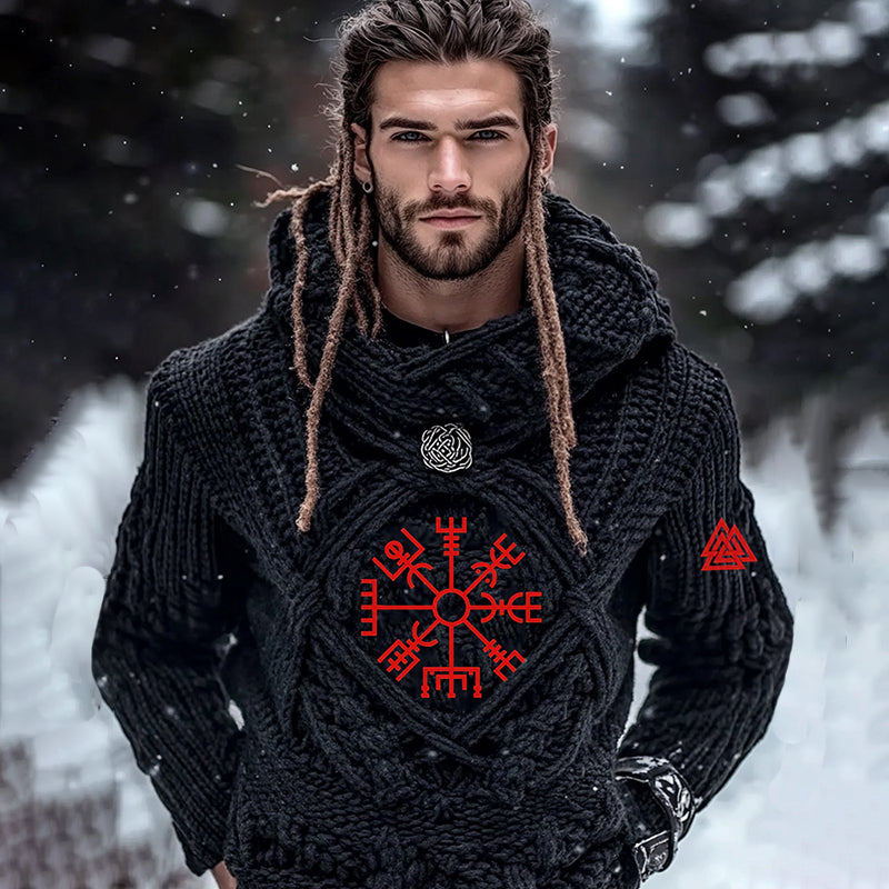 Men's Viking Tribe Celtic Jacquard Comfort Basic Hooded Sweater elevenforest