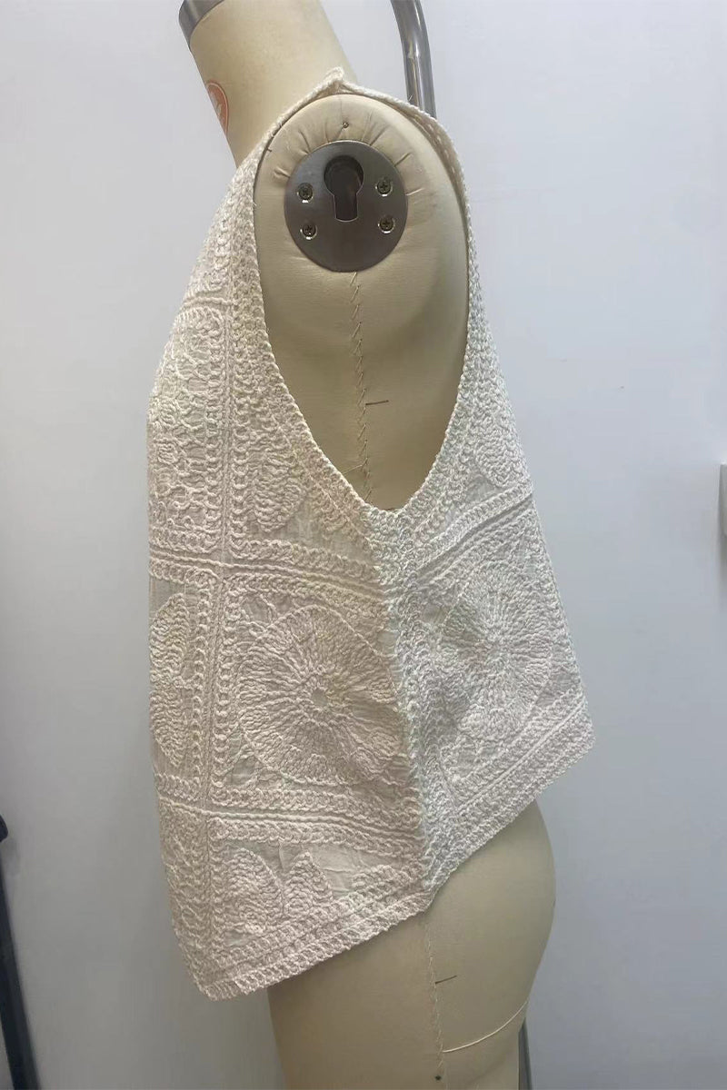 Buttons Embroidery V Neck Waistcoats