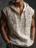 Vintage Floral Lace Embroidered Hooded Linen Tank Top elevenforest