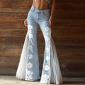 Comstylish Vintage Bohemian Floral Lace-paneled Flared Jeans